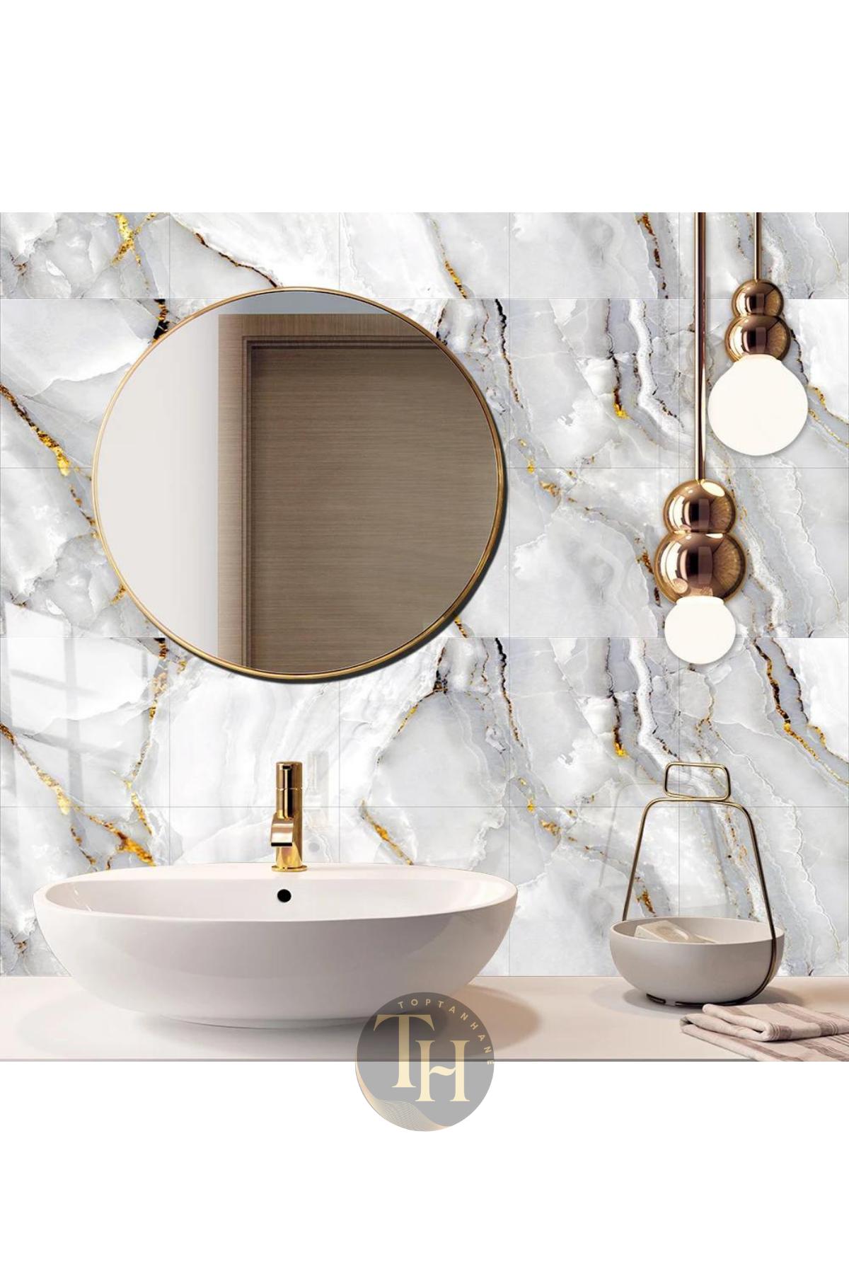 Banyo%20Duvarı%20Kaplama%20Yapışkanlı%20Köpük%20Beyaz%20Gold%20Mermer%20Desenli%20Karo%20Sticker%20Pvc%20Panel%2060x30cm